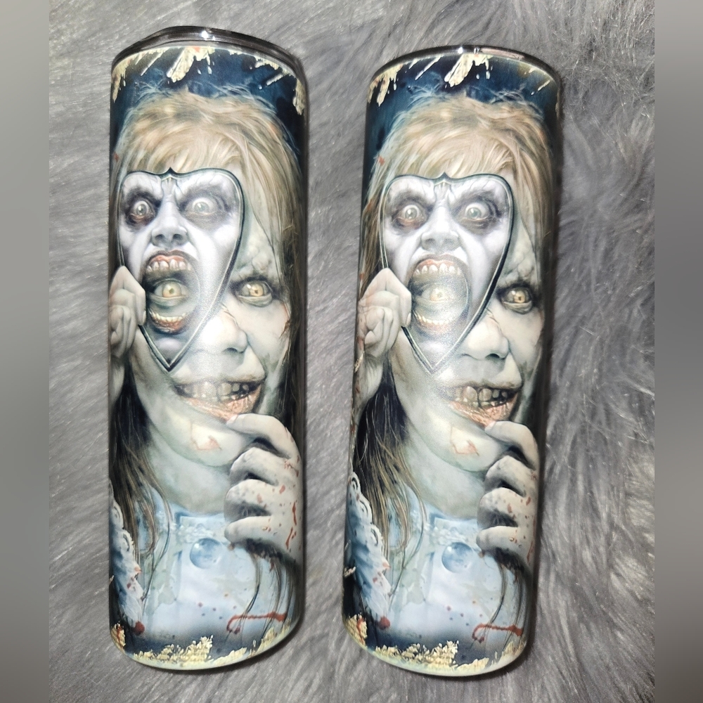 20oz exorcist sublimation tumbler. 🔥glows in the dark blue🔥